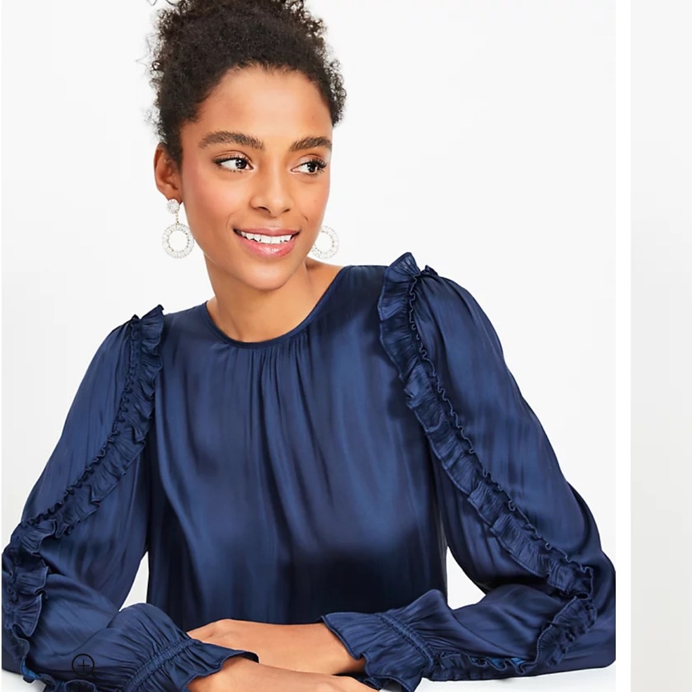 Mixed Media Ruffle Sleeve Top deep space blue
